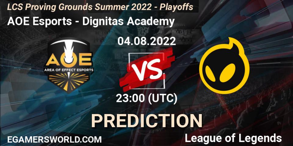 Pronósticos AOE Esports - Dignitas Academy. 04.08.2022 at 22:00. LCS Proving Grounds Summer 2022 - Playoffs - LoL