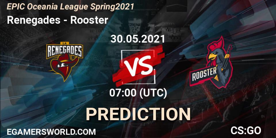 Pronósticos Renegades - Rooster. 30.05.2021 at 07:00. EPIC Oceania League Spring 2021 - Counter-Strike (CS2)