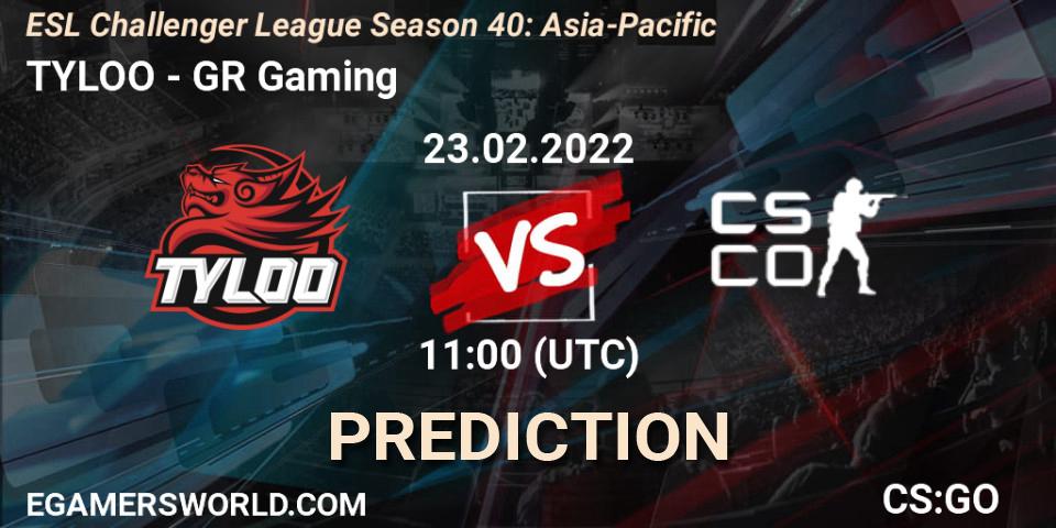 Pronósticos TYLOO - GR Gaming. 23.02.22. ESL Challenger League Season 40: Asia-Pacific - CS2 (CS:GO)