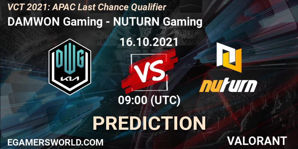 Pronósticos DAMWON Gaming - NUTURN Gaming. 16.10.2021 at 09:00. VCT 2021: APAC Last Chance Qualifier - VALORANT