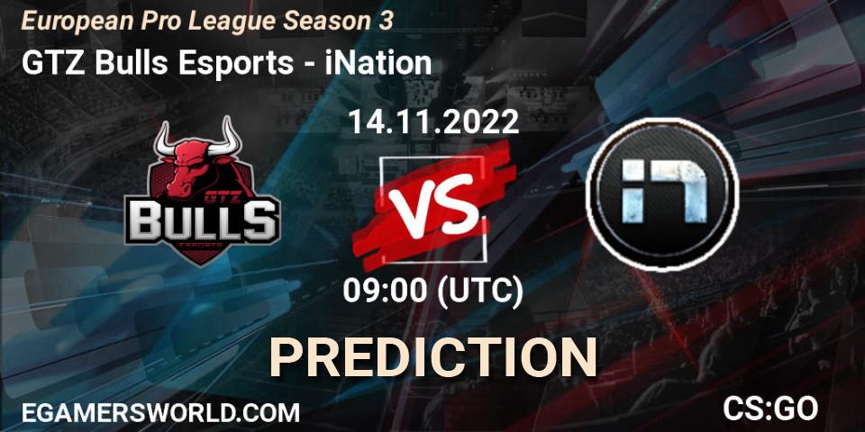 Pronósticos GTZ Bulls Esports - iNation. 14.11.2022 at 09:00. European Pro League Season 3 - Counter-Strike (CS2)