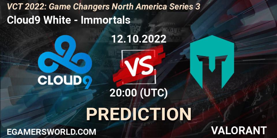 Pronósticos Cloud9 White - Immortals. 12.10.2022 at 20:10. VCT 2022: Game Changers North America Series 3 - VALORANT