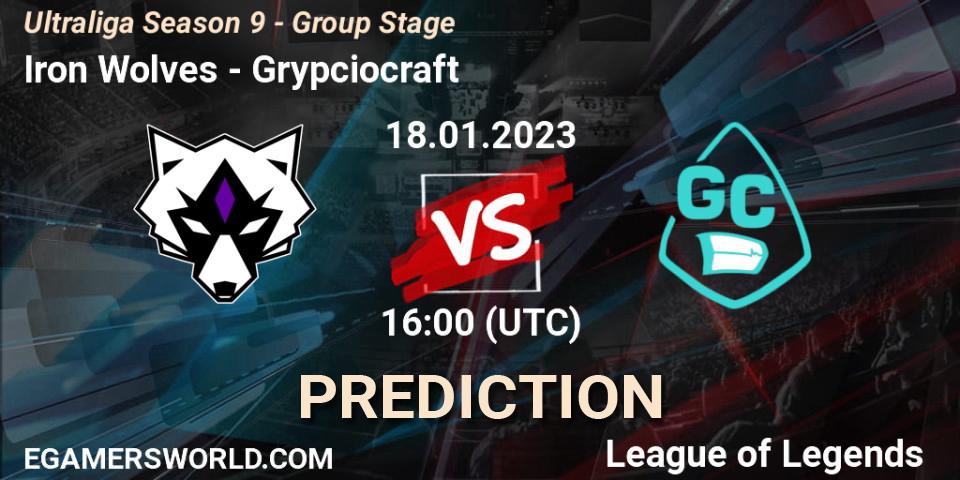 Pronósticos Iron Wolves - Grypciocraft. 18.01.2023 at 16:00. Ultraliga Season 9 - Group Stage - LoL