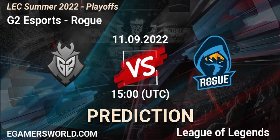 Pronósticos G2 Esports - Rogue. 11.09.2022 at 15:00. LEC Summer 2022 - Playoffs - LoL
