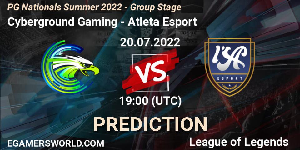 Pronósticos Cyberground Gaming - Atleta Esport. 20.07.2022 at 19:00. PG Nationals Summer 2022 - Group Stage - LoL
