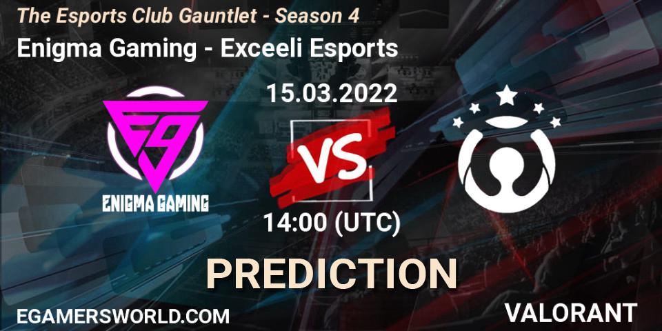 Pronósticos Enigma Gaming - Exceeli Esports. 15.03.2022 at 13:30. The Esports Club Gauntlet - Season 4 - VALORANT