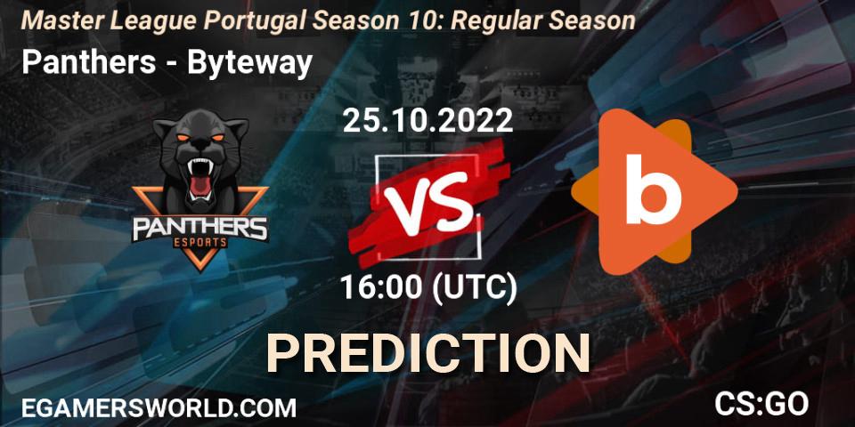 Pronósticos Panthers - Byteway. 25.10.2022 at 16:00. Master League Portugal Season 10: Regular Season - Counter-Strike (CS2)
