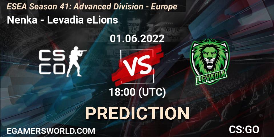 Pronósticos Nenka - Levadia eLions. 01.06.2022 at 18:00. ESEA Season 41: Advanced Division - Europe - Counter-Strike (CS2)