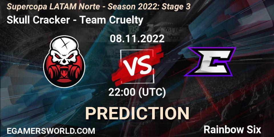 Pronósticos Skull Cracker - Team Cruelty. 08.11.2022 at 22:00. Supercopa LATAM Norte - Season 2022: Stage 3 - Rainbow Six