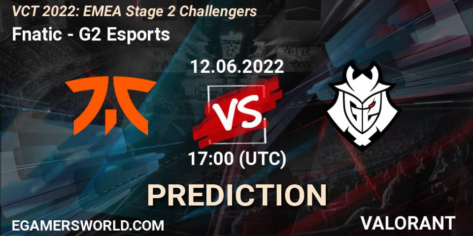 Pronósticos Fnatic - G2 Esports. 12.06.2022 at 17:00. VCT 2022: EMEA Stage 2 Challengers - VALORANT