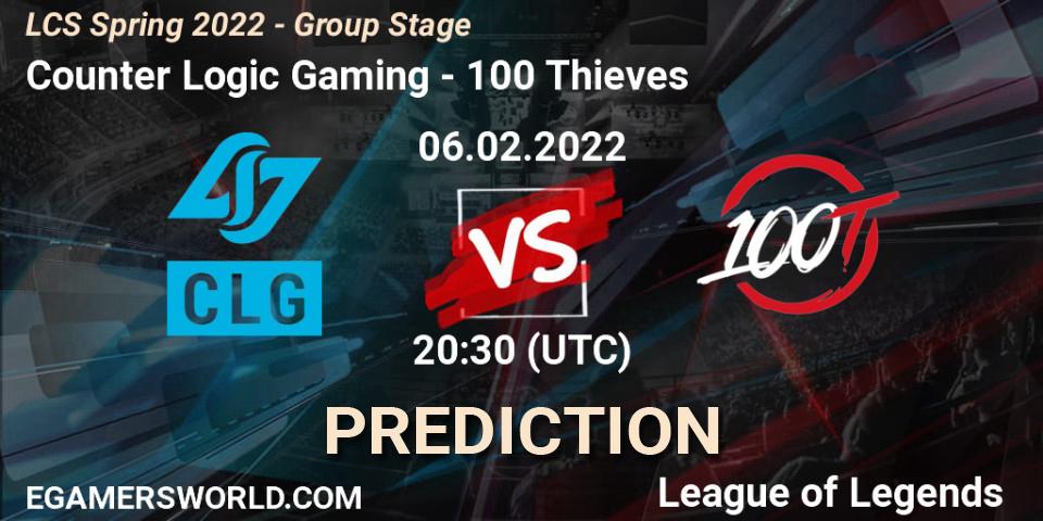 Pronósticos Counter Logic Gaming - 100 Thieves. 06.02.2022 at 20:30. LCS Spring 2022 - Group Stage - LoL
