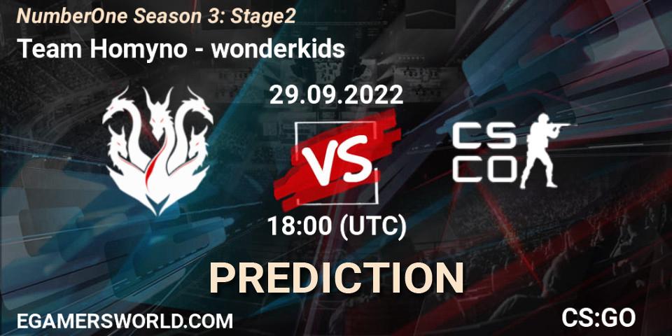 Pronósticos Team Homyno - wonderkids. 29.09.2022 at 18:00. NumberOne Season 3: Stage 2 - Counter-Strike (CS2)