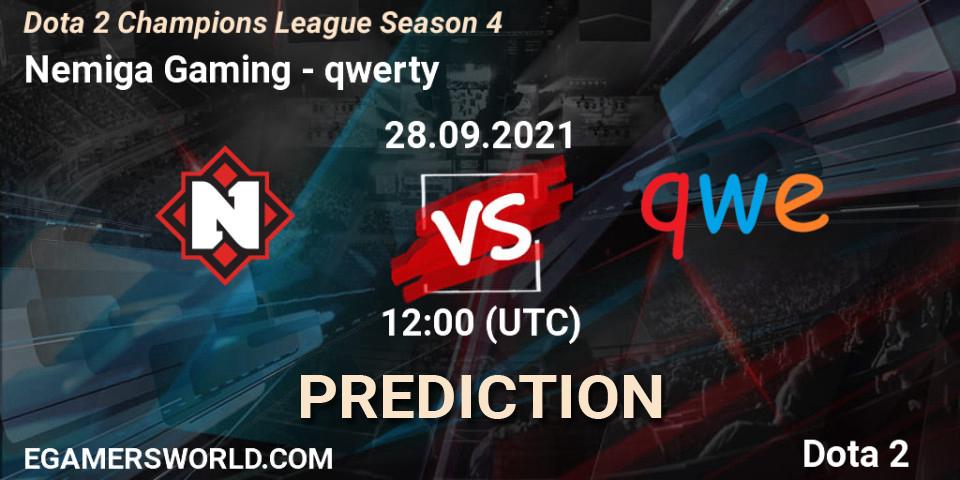 Pronósticos Nemiga Gaming - qwerty. 28.09.2021 at 12:01. Dota 2 Champions League Season 4 - Dota 2