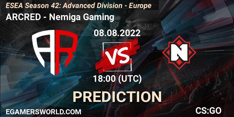 Pronósticos ARCRED - Nemiga Gaming. 12.09.2022 at 15:00. ESEA Season 42: Advanced Division - Europe - Counter-Strike (CS2)