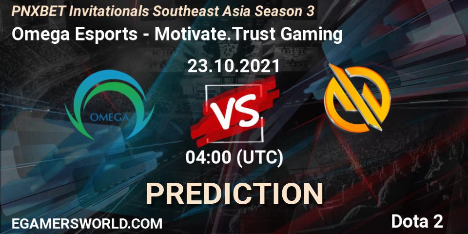 Pronósticos Omega Esports - Motivate.Trust Gaming. 23.10.2021 at 04:05. PNXBET Invitationals Southeast Asia Season 3 - Dota 2