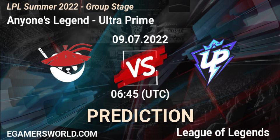 Pronósticos Anyone's Legend - Ultra Prime. 09.07.2022 at 06:45. LPL Summer 2022 - Group Stage - LoL