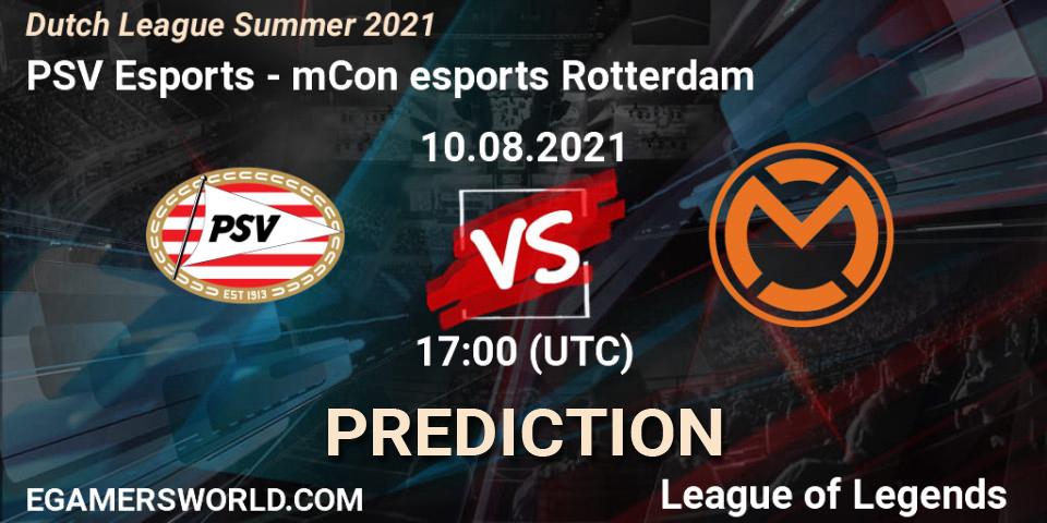Pronósticos PSV Esports - mCon esports Rotterdam. 10.08.2021 at 17:00. Dutch League Summer 2021 - LoL