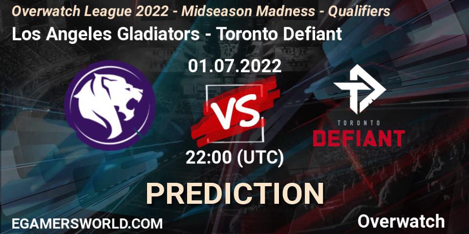 Pronósticos Los Angeles Gladiators - Toronto Defiant. 01.07.2022 at 22:30. Overwatch League 2022 - Midseason Madness - Qualifiers - Overwatch