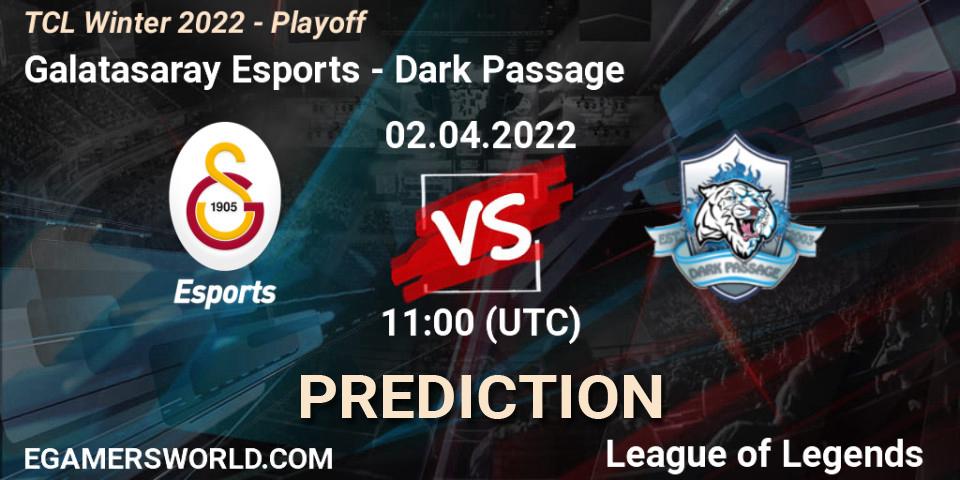 Pronósticos Galatasaray Esports - Dark Passage. 02.04.2022 at 11:00. TCL Winter 2022 - Playoff - LoL