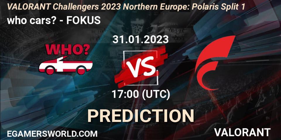 Pronósticos who cars? - FOKUS. 31.01.2023 at 17:00. VALORANT Challengers 2023 Northern Europe: Polaris Split 1 - VALORANT