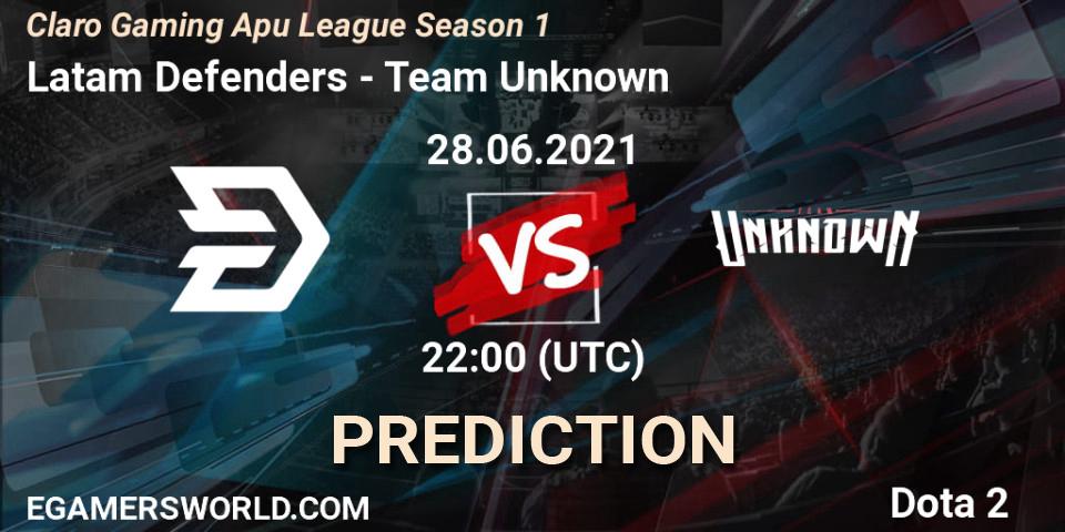 Pronósticos Latam Defenders - Team Unknown. 28.06.2021 at 21:42. Claro Gaming Apu League Season 1 - Dota 2