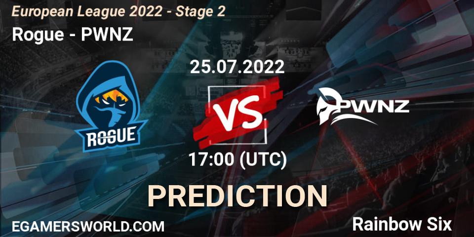 Pronósticos Rogue - PWNZ. 25.07.2022 at 17:00. European League 2022 - Stage 2 - Rainbow Six