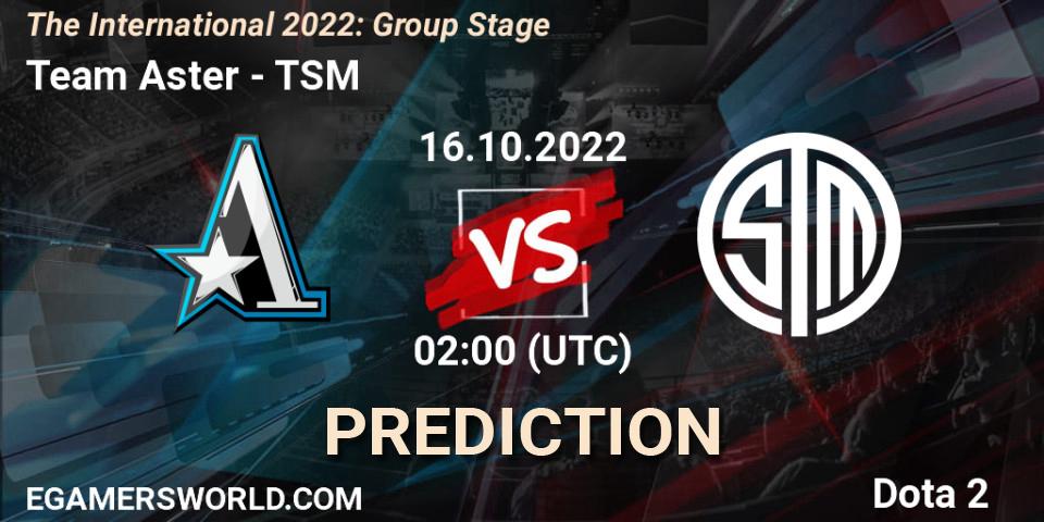 Pronósticos Team Aster - TSM. 16.10.2022 at 02:01. The International 2022: Group Stage - Dota 2