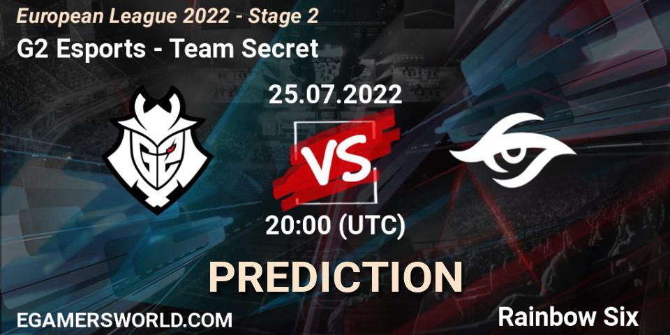 Pronósticos G2 Esports - Team Secret. 25.07.22. European League 2022 - Stage 2 - Rainbow Six