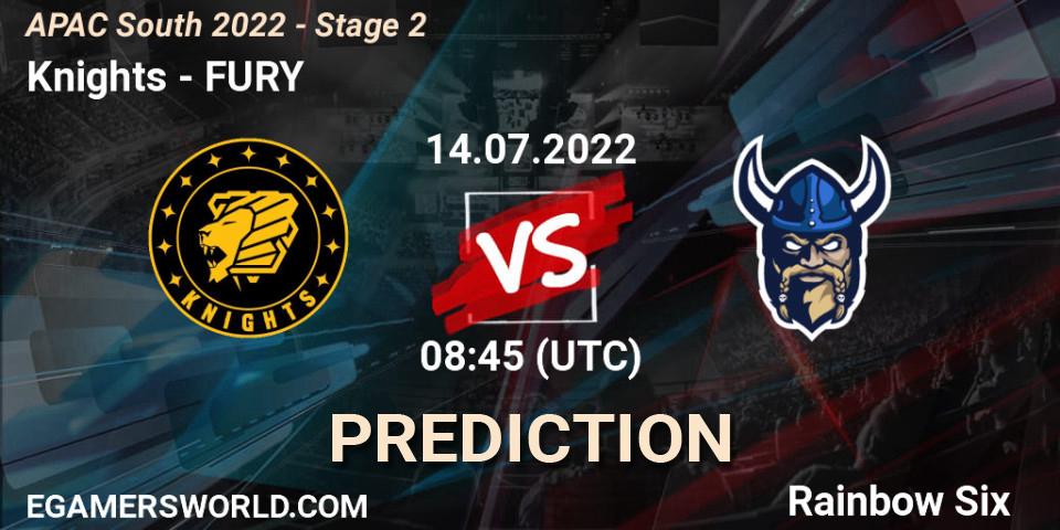 Pronósticos Knights - FURY. 14.07.2022 at 08:45. APAC South 2022 - Stage 2 - Rainbow Six