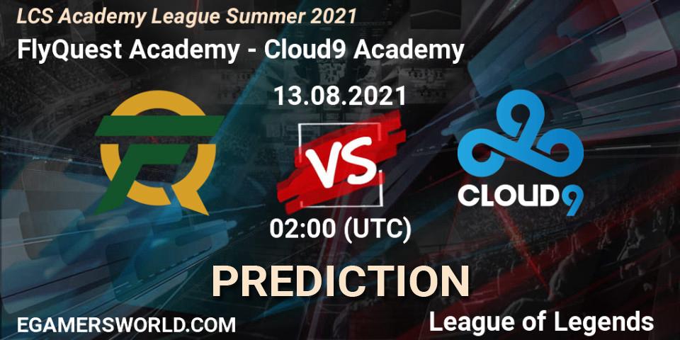 Pronósticos FlyQuest Academy - Cloud9 Academy. 14.08.2021 at 02:00. LCS Academy League Summer 2021 - LoL
