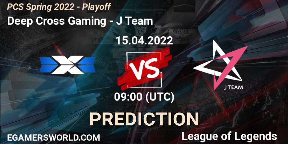 Pronósticos Deep Cross Gaming - J Team. 15.04.2022 at 09:00. PCS Spring 2022 - Playoff - LoL