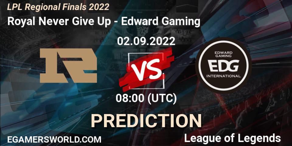 Pronósticos Royal Never Give Up - Edward Gaming. 02.09.22. LPL Regional Finals 2022 - LoL