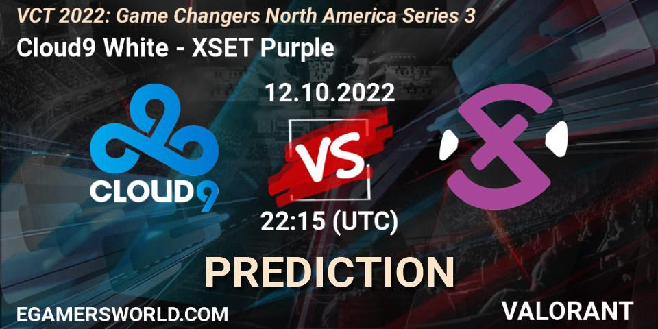 Pronósticos Cloud9 White - XSET Purple. 12.10.2022 at 22:15. VCT 2022: Game Changers North America Series 3 - VALORANT