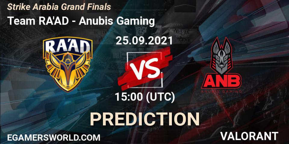 Pronósticos Team RA'AD - Anubis Gaming. 25.09.2021 at 16:00. Strike Arabia Grand Finals - VALORANT