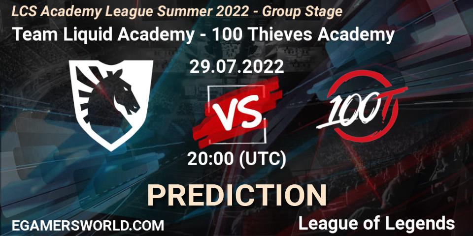 Pronósticos Team Liquid Academy - 100 Thieves Academy. 29.07.2022 at 20:00. LCS Academy League Summer 2022 - Group Stage - LoL