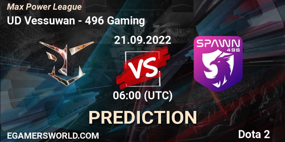 Pronósticos UD Vessuwan - 496 Gaming. 21.09.2022 at 06:16. Max Power League - Dota 2