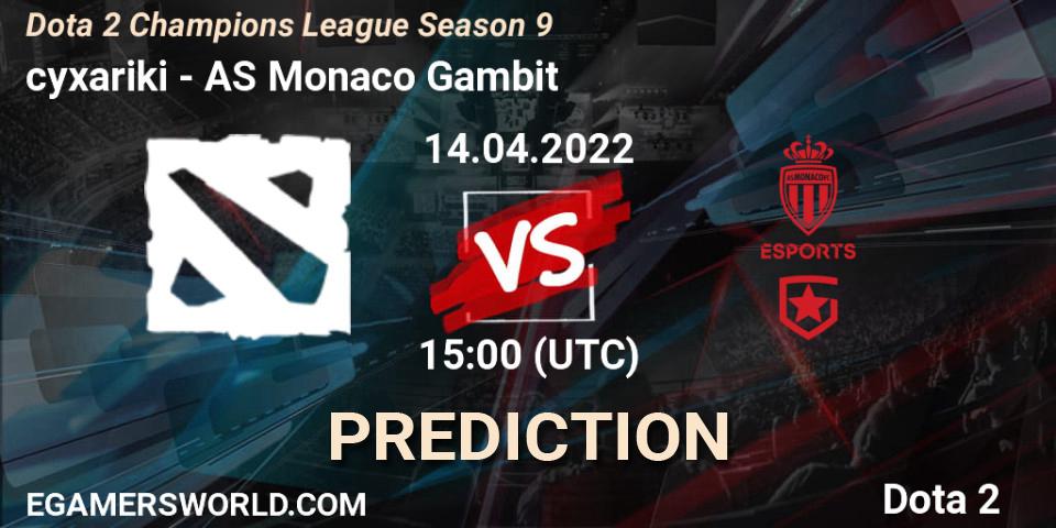 Pronósticos KA4KANARSKIE CYXARIKI - AS Monaco Gambit. 14.04.22. Dota 2 Champions League Season 9 - Dota 2