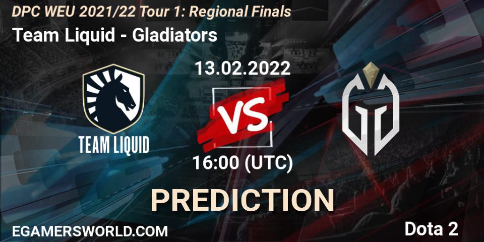 Pronósticos Team Liquid - Gladiators. 13.02.2022 at 15:55. DPC WEU 2021/22 Tour 1: Regional Finals - Dota 2