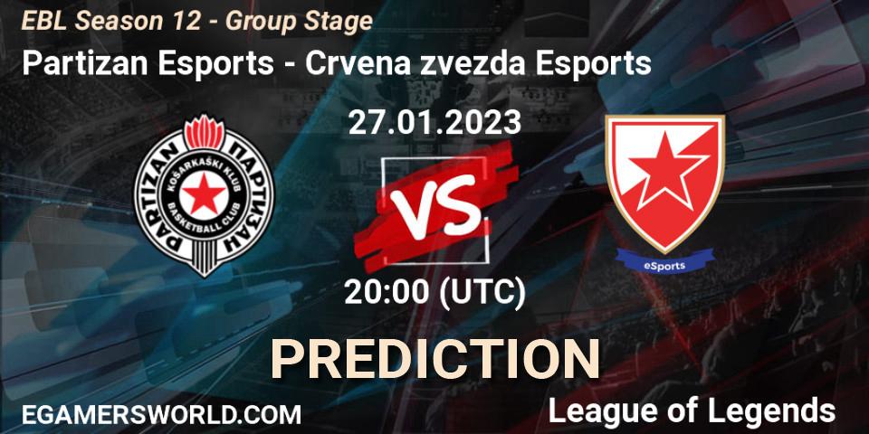 Pronósticos Partizan Esports - Crvena zvezda Esports. 27.01.2023 at 20:00. EBL Season 12 - Group Stage - LoL