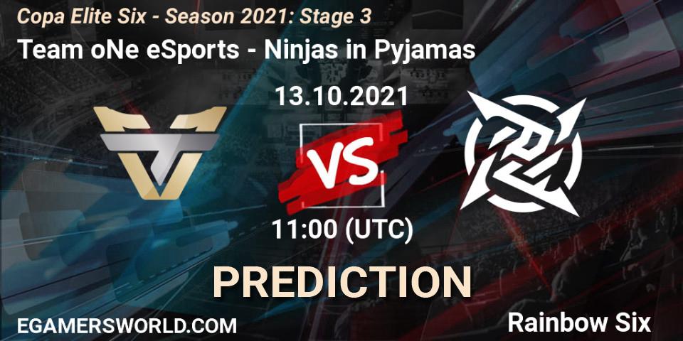 Pronósticos Team oNe eSports - Ninjas in Pyjamas. 12.10.2021 at 16:00. Copa Elite Six - Season 2021: Stage 3 - Rainbow Six