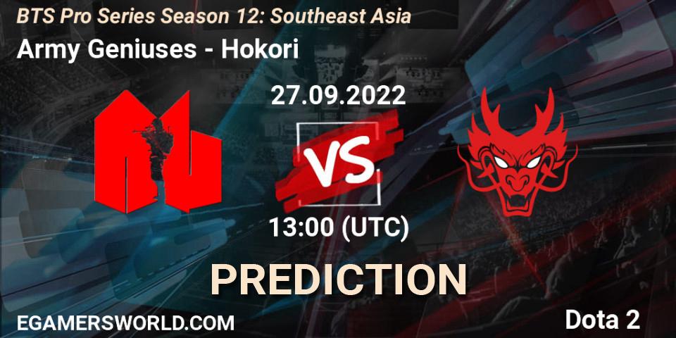 Pronósticos Army Geniuses - Hokori. 27.09.2022 at 13:56. BTS Pro Series Season 12: Southeast Asia - Dota 2