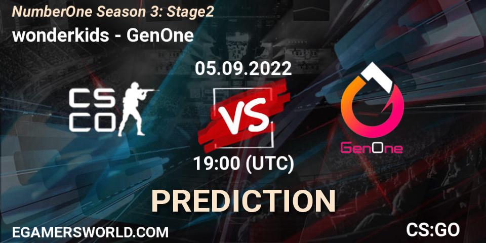 Pronósticos wonderkids - GenOne. 05.09.2022 at 18:00. NumberOne Season 3: Stage 2 - Counter-Strike (CS2)