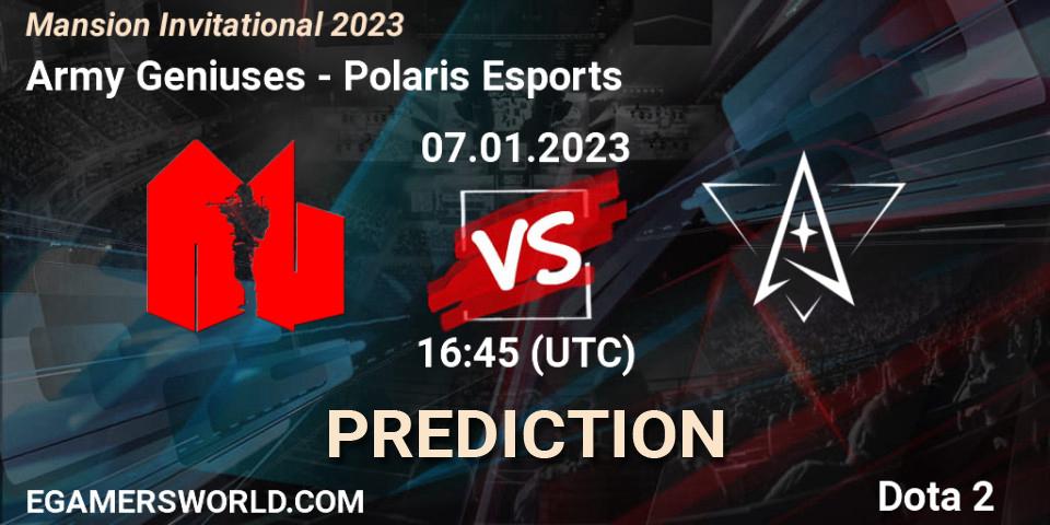 Pronósticos Army Geniuses - Polaris Esports. 07.01.2023 at 16:45. Mansion Invitational 2023 - Dota 2