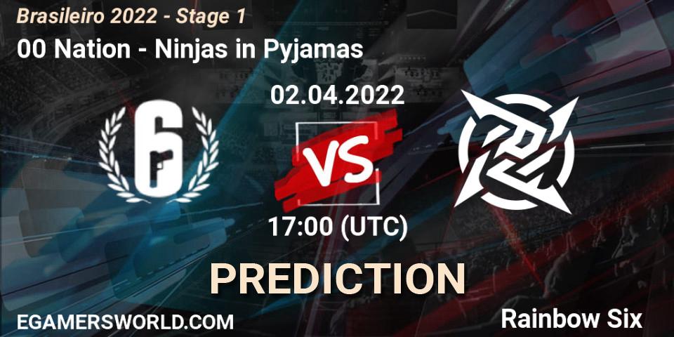 Pronósticos 00 Nation - Ninjas in Pyjamas. 02.04.2022 at 17:00. Brasileirão 2022 - Stage 1 - Rainbow Six