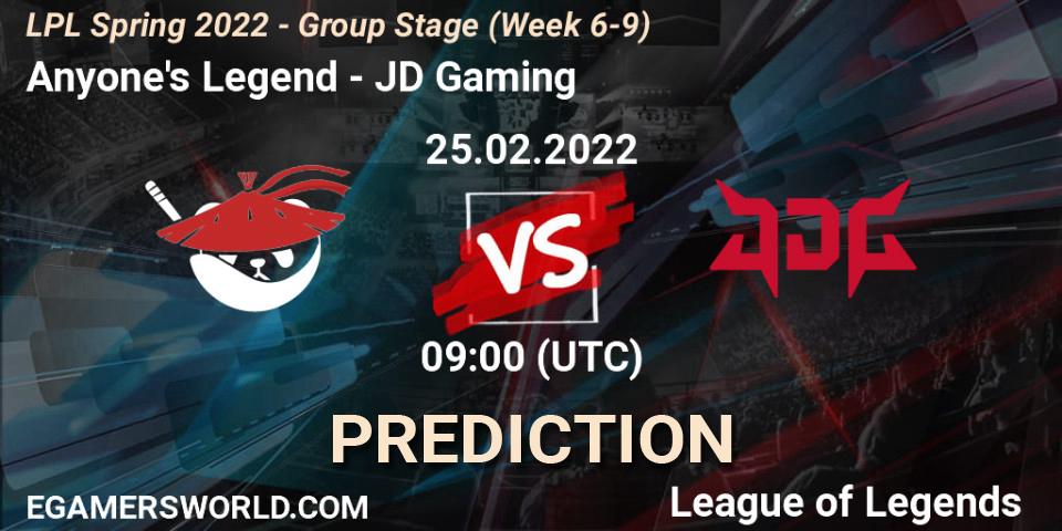 Pronósticos Anyone's Legend - JD Gaming. 25.02.22. LPL Spring 2022 - Group Stage (Week 6-9) - LoL