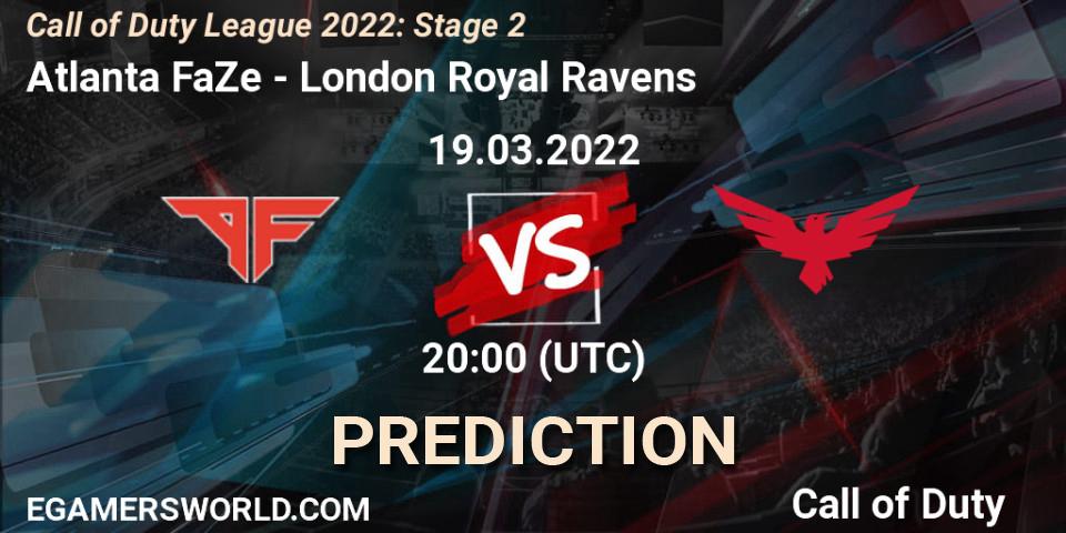 Pronósticos Atlanta FaZe - London Royal Ravens. 19.03.22. Call of Duty League 2022: Stage 2 - Call of Duty