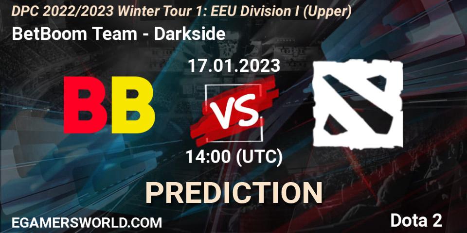 Pronósticos BetBoom Team - Darkside. 17.01.2023 at 14:38. DPC 2022/2023 Winter Tour 1: EEU Division I (Upper) - Dota 2