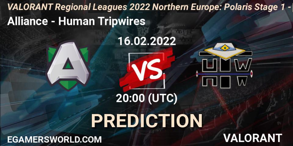 Pronósticos Alliance - Human Tripwires. 16.02.2022 at 20:00. VALORANT Regional Leagues 2022 Northern Europe: Polaris Stage 1 - Regular Season - VALORANT