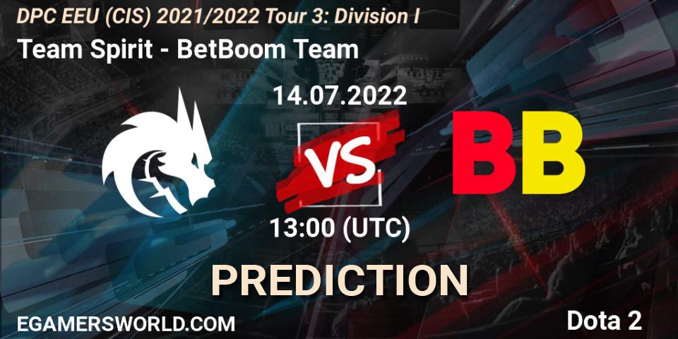 Pronósticos Team Spirit - BetBoom Team. 14.07.22. DPC EEU (CIS) 2021/2022 Tour 3: Division I - Dota 2