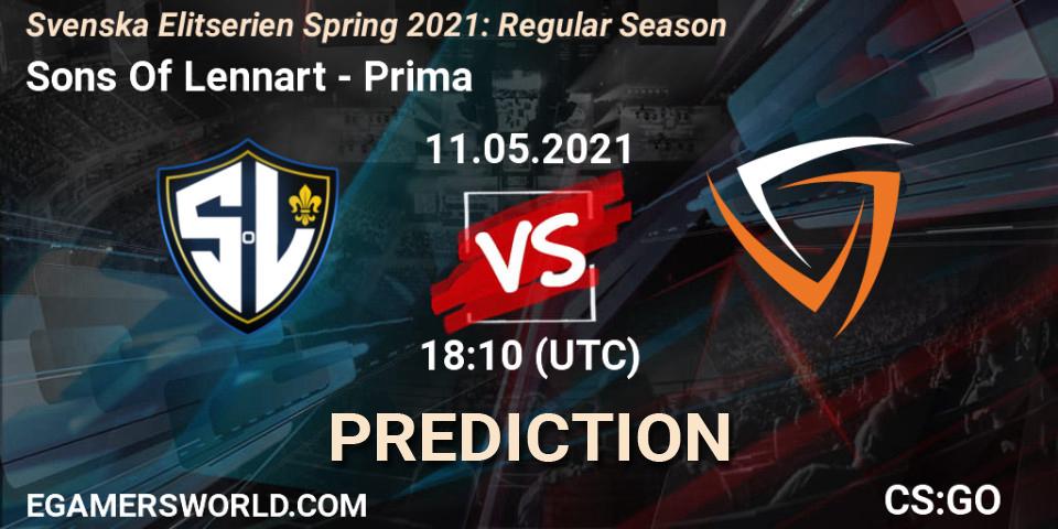 Pronósticos Sons Of Lennart - Prima. 11.05.2021 at 18:10. Svenska Elitserien Spring 2021: Regular Season - Counter-Strike (CS2)